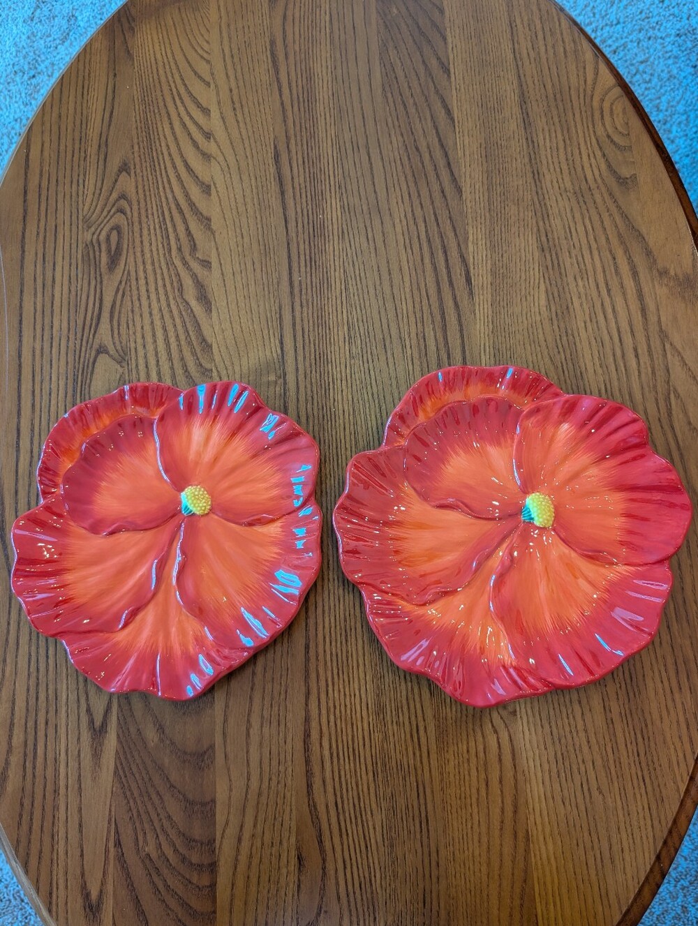 Sur La Table Set of 2 Red Ceramic 8-in. Poppies Plates - NEW